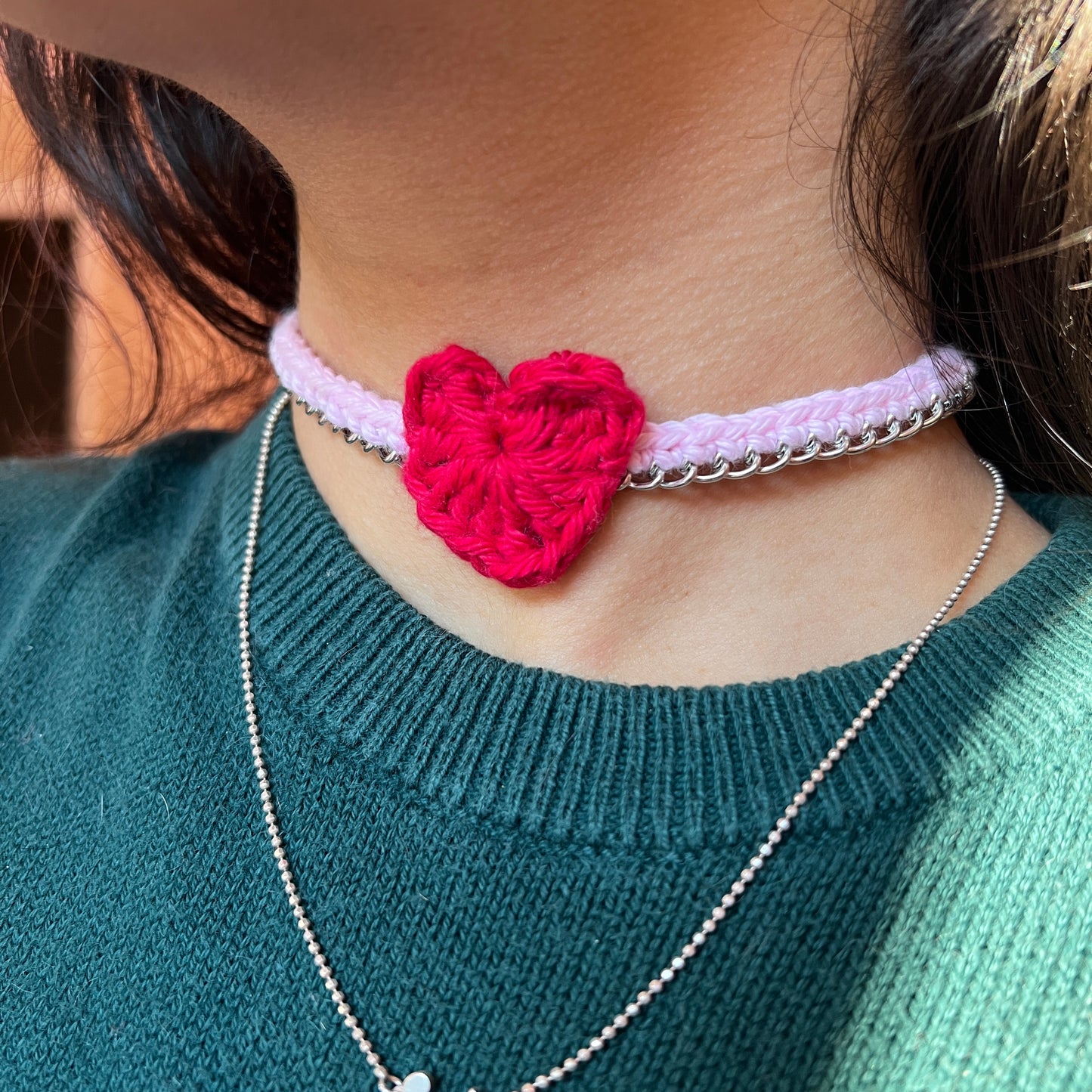 Red Heart Chain Choker Necklace