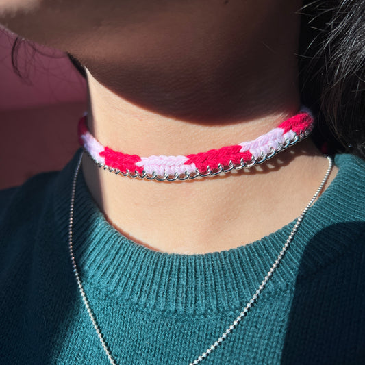 pink and red valentine's day chain choker necklace